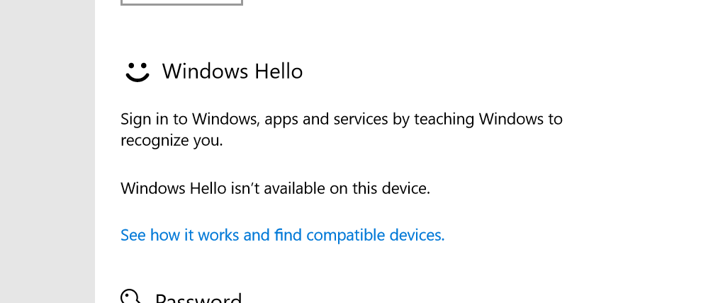 Windows Hello isn't availble