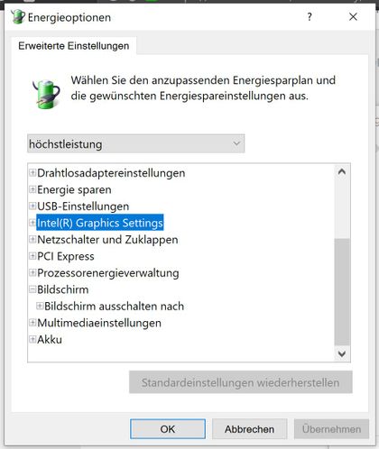 Screen (Bildschirm) has only one option - when to turn off
