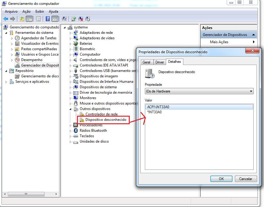 Dispositivo desconhecido.
