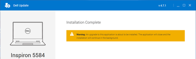 Dell Update v4_7_1 DU v4_8_0 Install Complete Now Closing Warning 22 Mar 2023.png