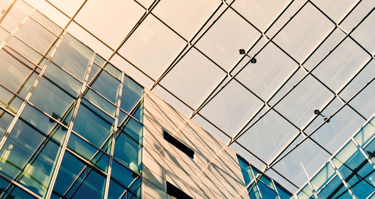 The interior of a modern office building