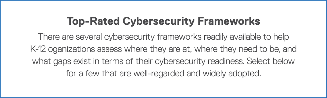 Top-Rated Cybersecurity Frameworks There are several cybersecurity frameworks readily available to help K-12 oganizat   