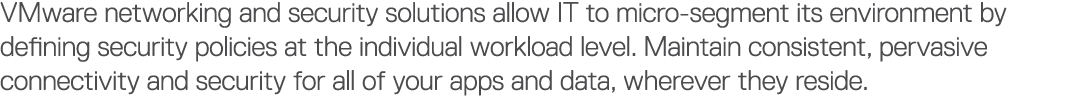 VMware networking and security solutions allow IT to micro-segment its environment by defining security policies at t   