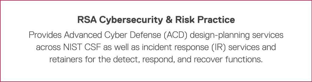 RSA Cybersecurity & Risk Practice Provides Advanced Cyber Defense (ACD) design-planning services across NIST CSF as w   