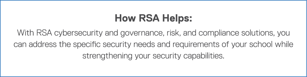 How RSA Helps: With RSA cybersecurity and governance, risk, and compliance solutions, you can address the specific se   