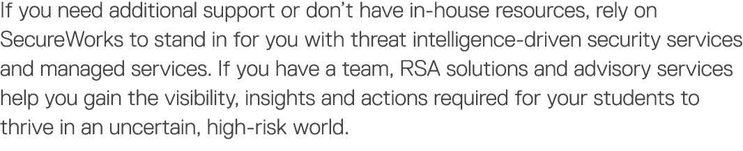 If you need additional support or don t have in-house resources, rely on SecureWorks to stand in for you with threat    