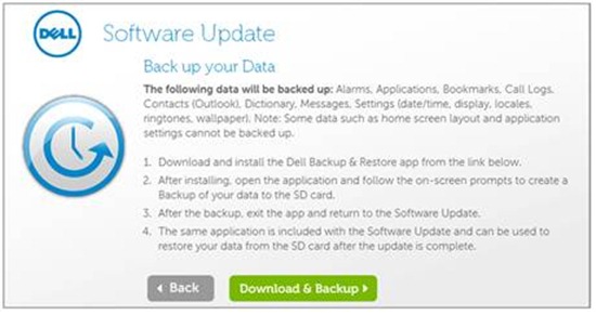 Dell Streak - Froyo Backup screen