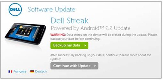 Dell Streak - Software Update Screen