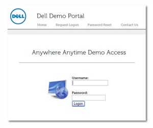Login menu for the new Dell Demo Portal