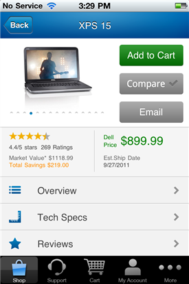 Dell.com Mobile Product Details page