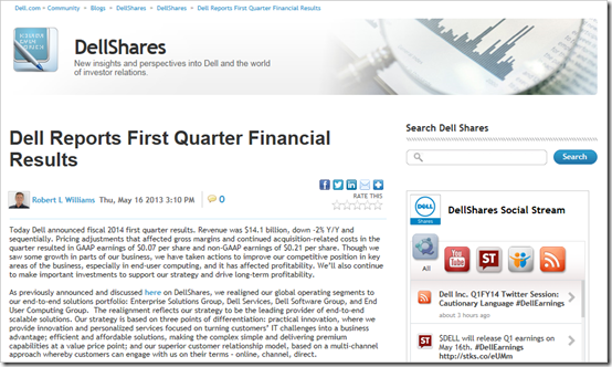 Dell Reports First Quarter Results - FY14