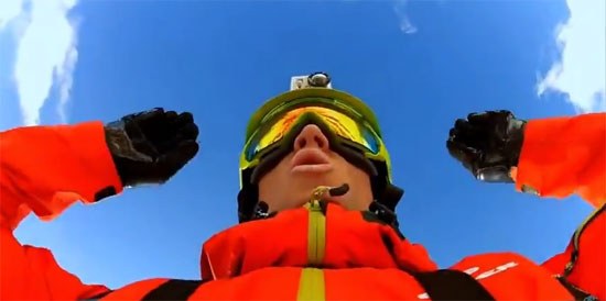 Skiier with GoPro camera on his helmet