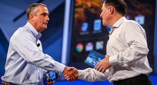 Dell CEO Michael Dell took the stage with Intel CEO Brian Krzanich during the opening keynote of the Intel Developer Forum (IDF)