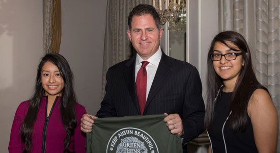 Michael Dell with Austin, Texas based Green Teens Lucero Castaneda and Wendy Rodriguez during Keep America Beautiful’s “Vision for America” luncheon at The Pierre Hotel in New York. 