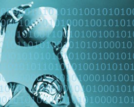 image of football player catching ball with an overlay of zeros and ones to symbolize data