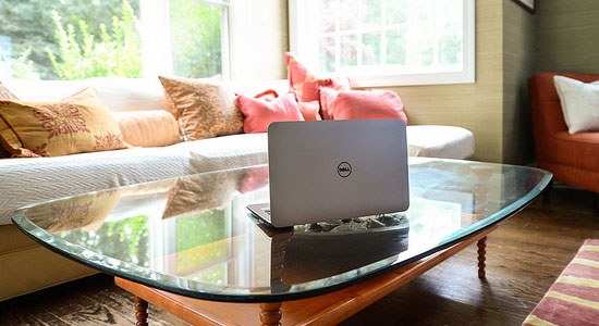 Dell laptop at home in a living room