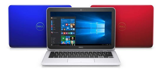 Dell Inspiron 11 3000 Series laptops in red and blue