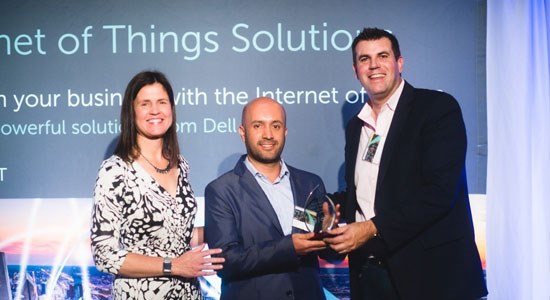  Andy Rhodes and Kirsten Billhardt of Dell IoT present the winner of the Connect What Matters contest