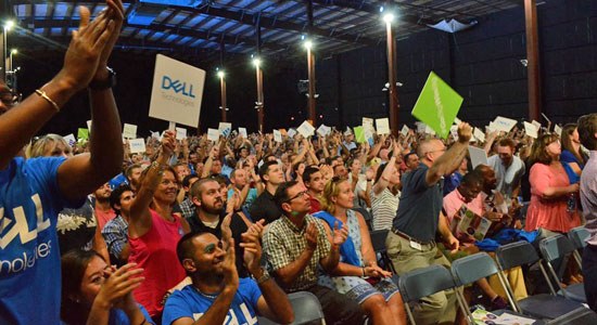 Dell Technologies team members celebrate the close of the Dell EMC deal 