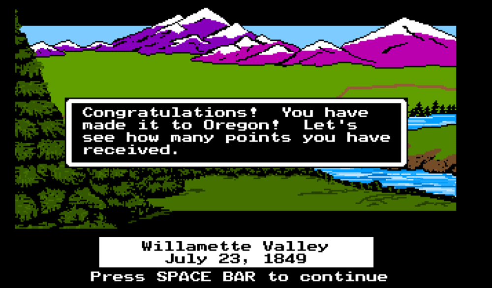 screen shot of Oregon Trail video game