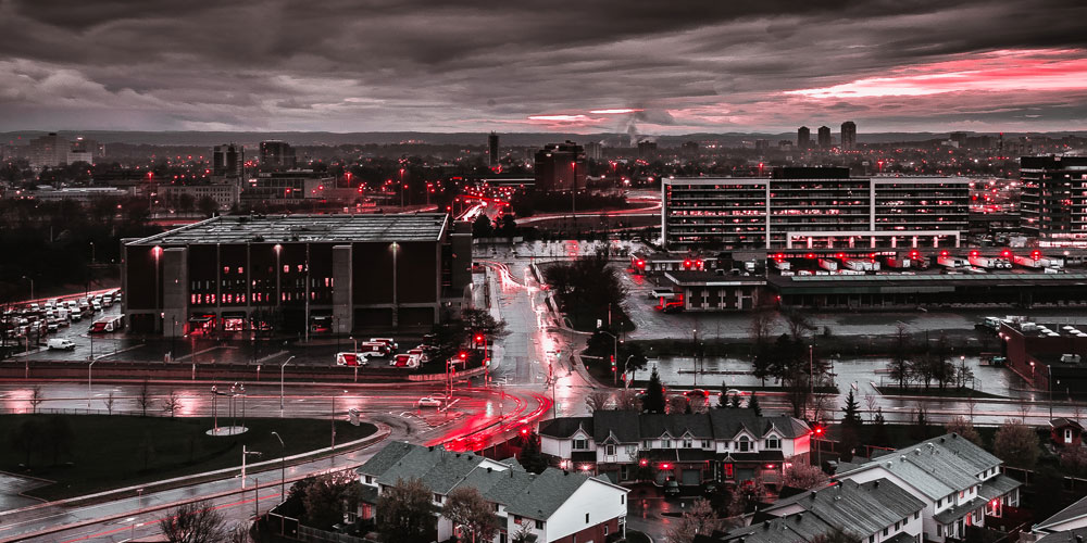 city view with red lights
