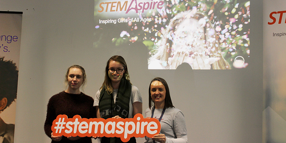 three girls attending the Dell STEM Aspire event in Ireland