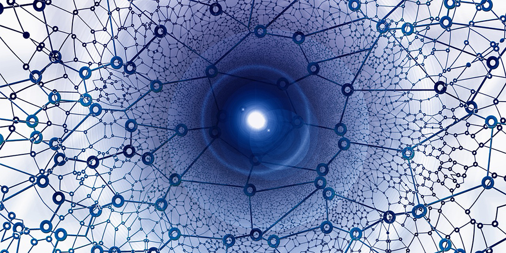 illustration of network of interconnected blue dots and lines