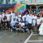 group of dell employees at a pride event