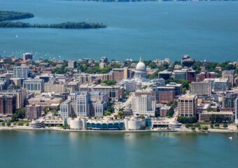 Madison, Wisconsin with State Capitol appearing in the skyline.