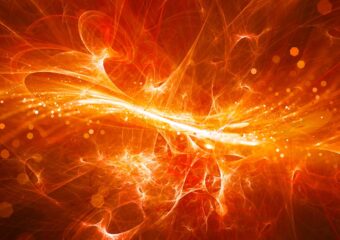 High energy plasma field in orange and red colors.