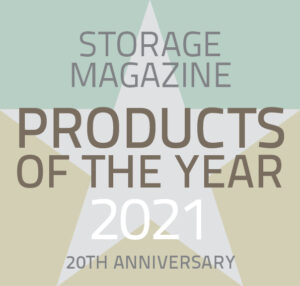 Storage Magazine 2021 Products of the Year award graphic, with star against a green and tan background. 