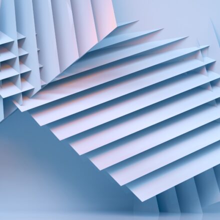 3D rendering of an abstract architectural design in light tints of pastel colors.