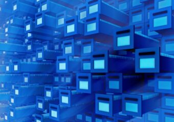 Digital image of database file organization, tinted in blue.
