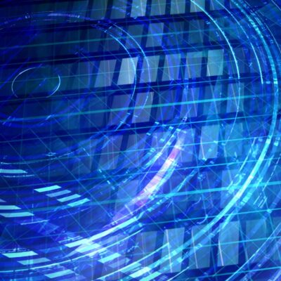 Digital image, overlaid in mostly blue, representative of integrated systems management, for strong and responsive IT operations.