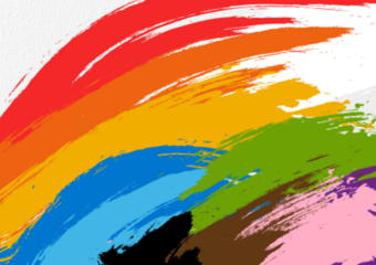 Abstract painting of PRIDE rainbow colors.