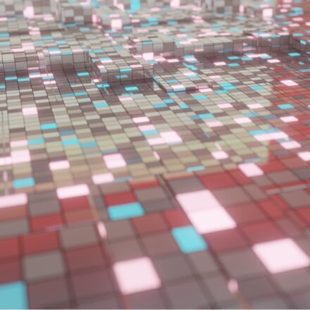 Digitally generated image of blocks if various pastel and neutral tone colors, representative of data blocks.