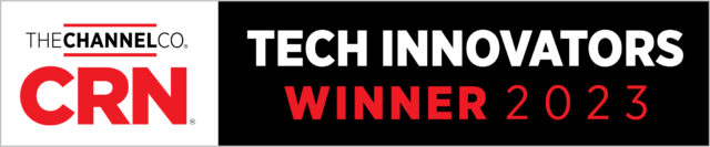 CRN the Channel Co, 2023 Tech Innovators Winner graphic, with white background and red and black font on left third of the graphic. Two thirds of the graphic center and right has a black background with "Tech Innovators" in white font and "Winner 2023" in red font. 