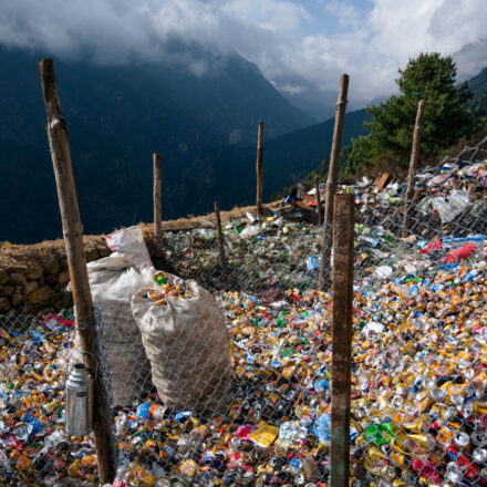 Trash accumulated near Syangboche Namche Bazaar, Nepal along the route to Mount Everest Base Camp. Photo courtesy of Martin Edstrom.
