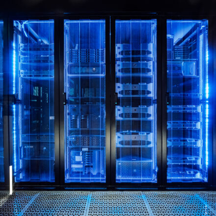 data center in server room with server racks